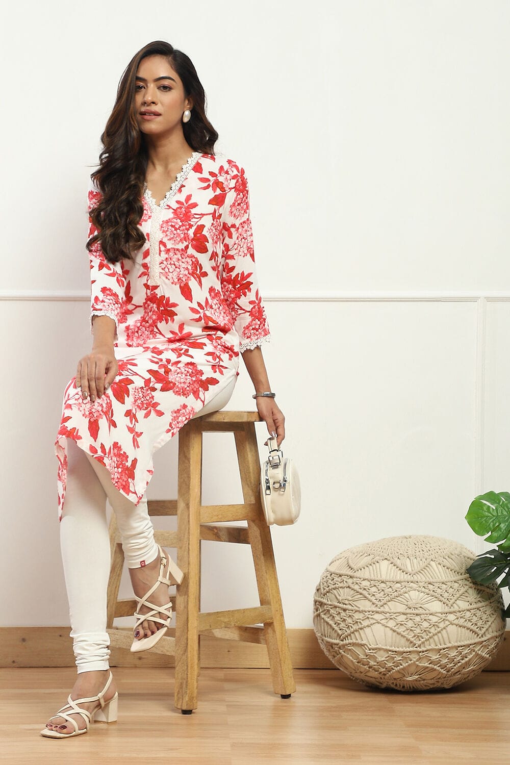 Off White Cotton Blend Solid Churidar